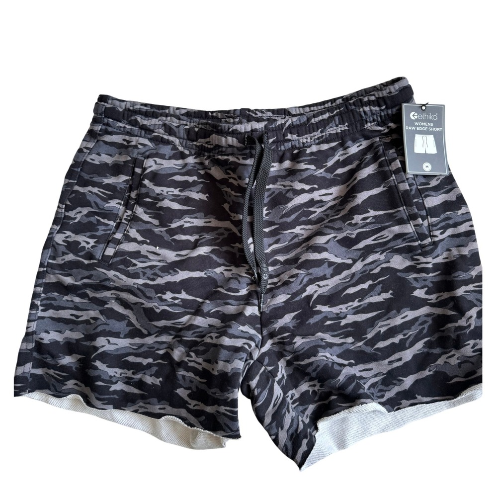 NWT Ethika Women's Black Camouflage Print Raw Edge Shorts Size Medium